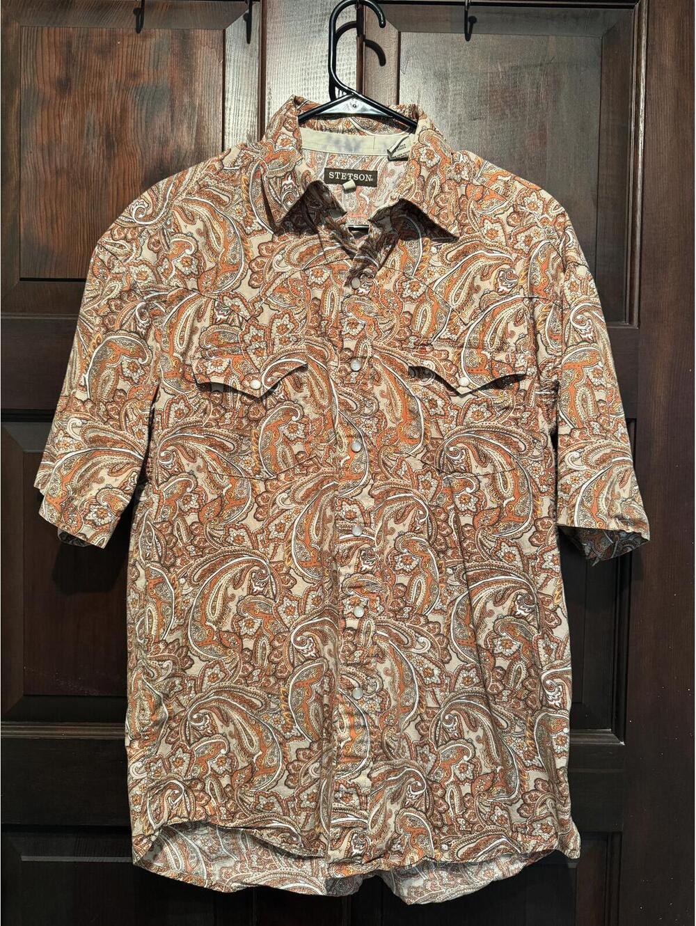 Stetson Men's Paisley Pattern Pearl Snap Button-Up Shirt Size Large